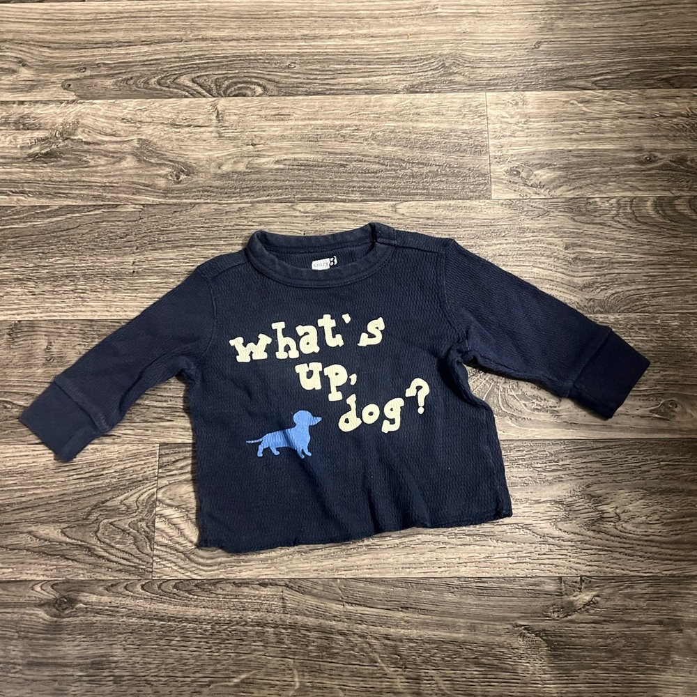 Navy Blue Long Sleeve Shirt with Dog Print